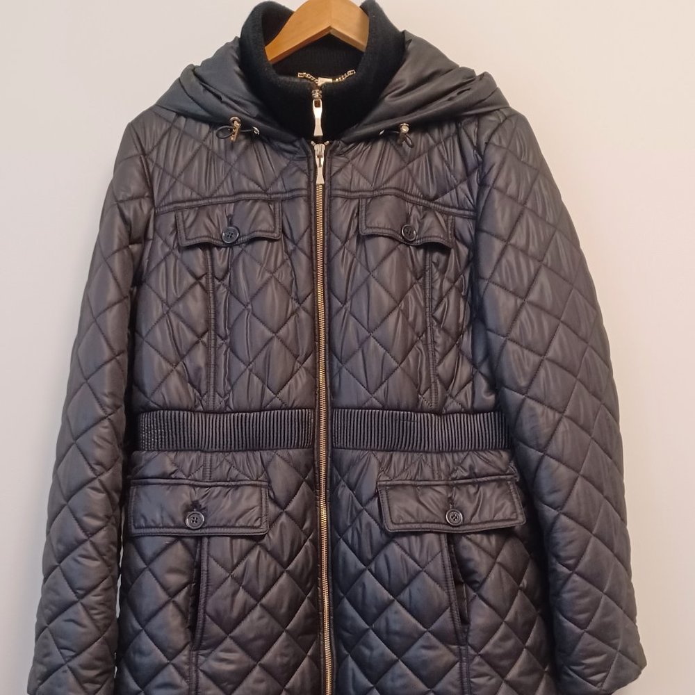 Kate Spade Quilted Hooded Double Front Zip Puffer Jacket Black XL